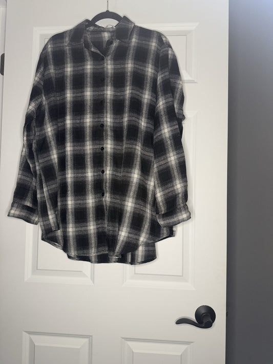 In’voland Button Up Long Sleeve 16w Black White Gray Plaid Nwt