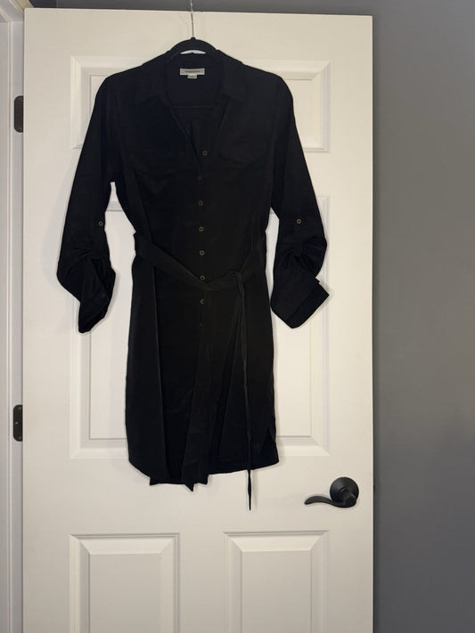 Motherhood Maternity Dress 3/4 Or Long Sleeve W Belt Button Up Black Shimmery 