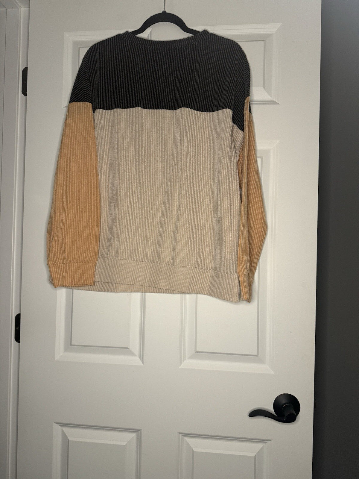Unbranded Long Sleeve Blouse Large Beige Orange Charcoal Ribbed 