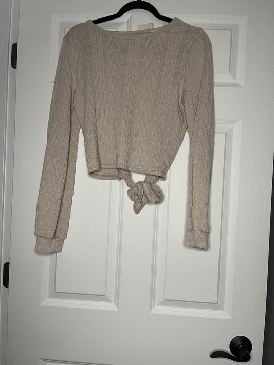 Bibi Skylar Top Crop Knit Sweater Large Beige Nwt 