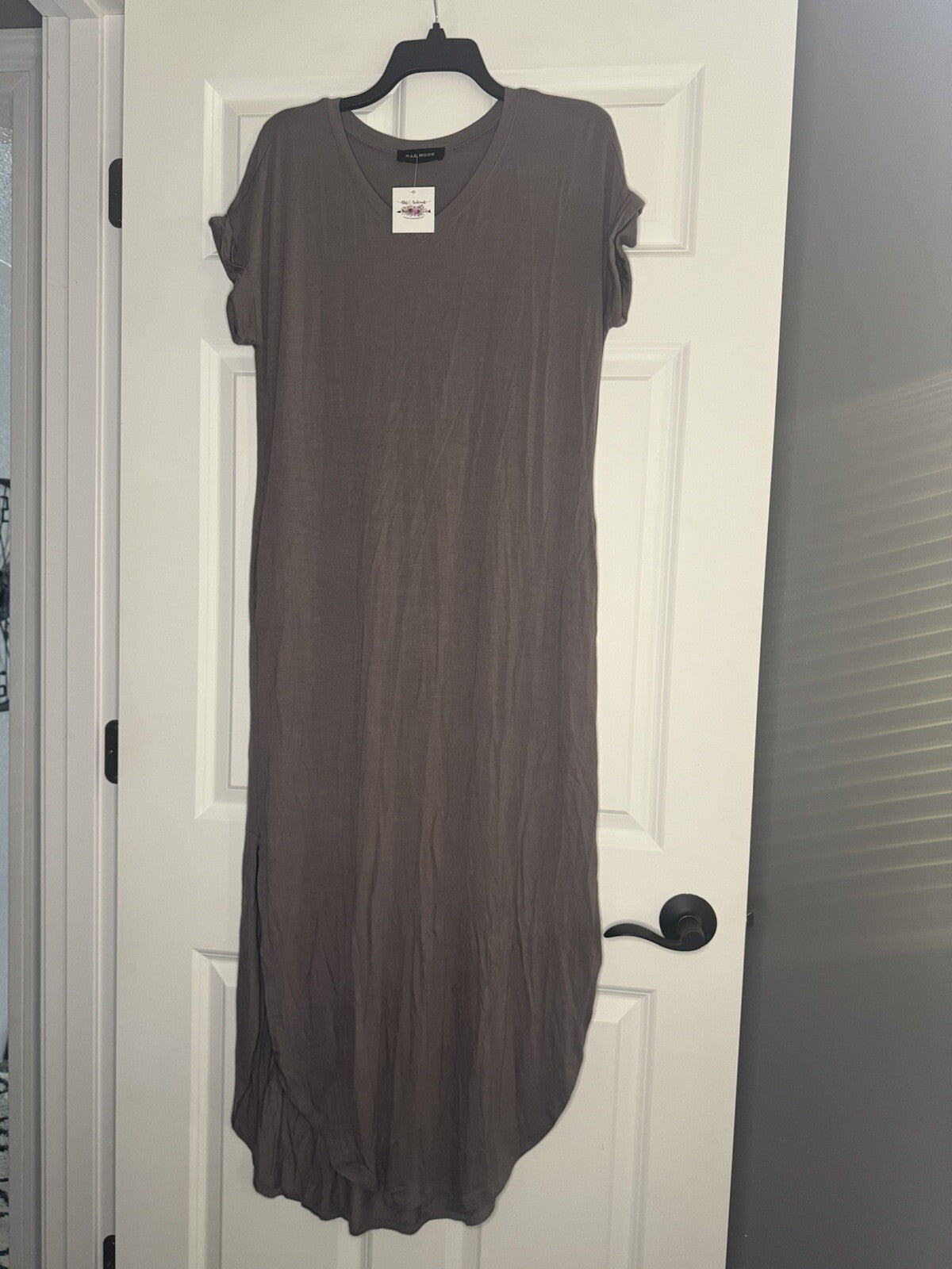 Rae Mode Short Sleeve Maxi Dress Small Gray Nwt 