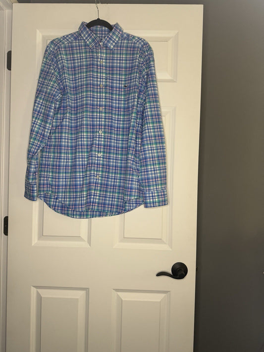 Vineyard Vines Classic Fit Tucker Shirt M Blue Teal Pink White Check 