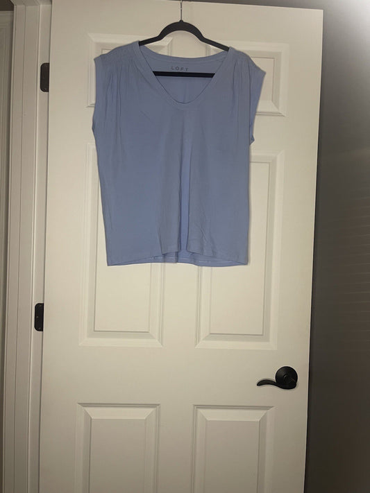 Loft Short Sleeve Blouse Light Blue Large Nwt 34.50 