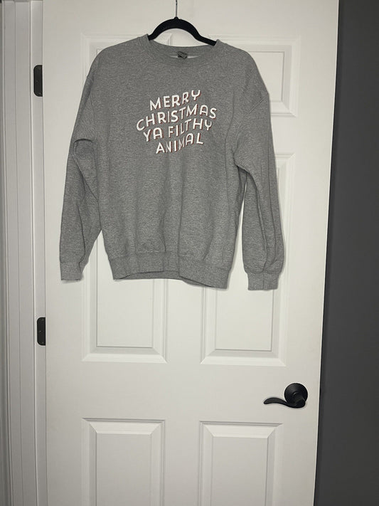 Gildan sweatshirt Merry Christmas ya filthy animal medium gray red white