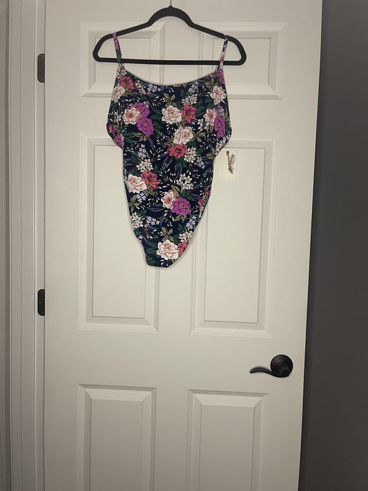 Jessica Simpson One Piece Swimsuit Xl Navy W Multi floral Nwt Msrp 98.00