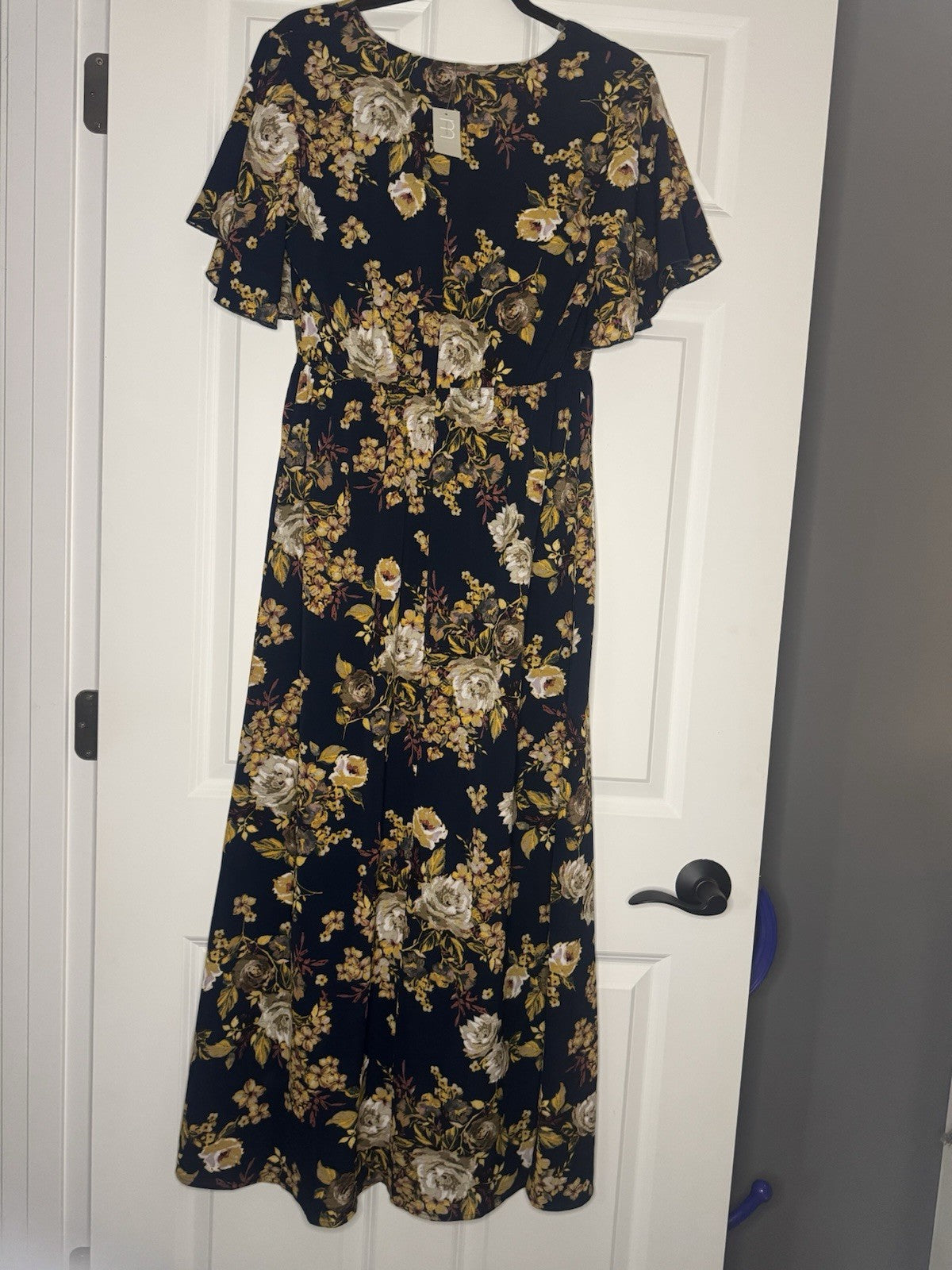 Maurice’s Short Sleeve Dress Navy With Mustard And Multi Floral Small Nwt 49