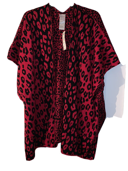 Chicos S/M  Animal Jacquard Black and Red cardigan 