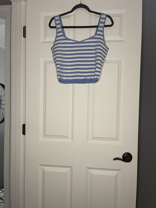 Abercrombie And Fitch Sleeveless Crop Sweater Large Blue White Stripe Nwt