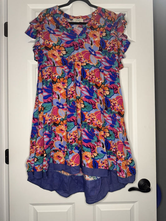 Umgee Short Sleeve Dress Xl Blue Pink Orange Green Lavender Floral
