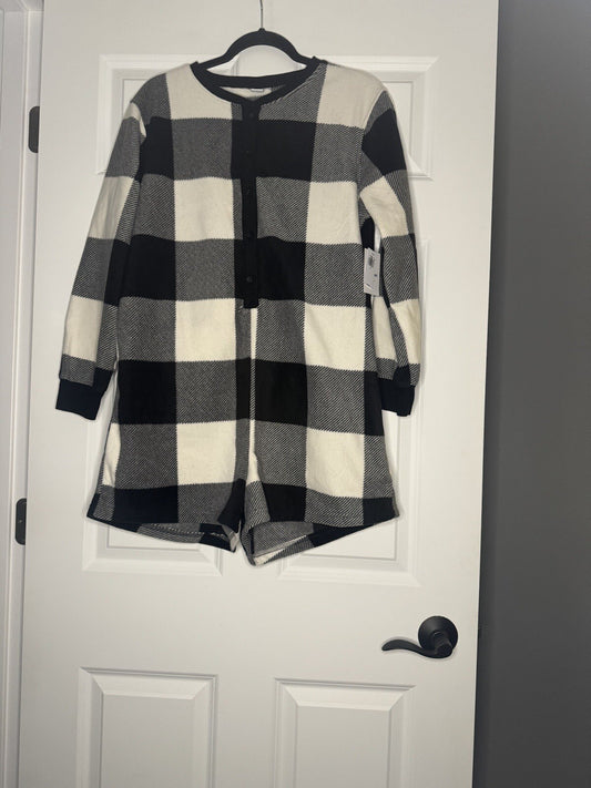 Old Navy Pj Romper Medium Black White Checkered Nwt 