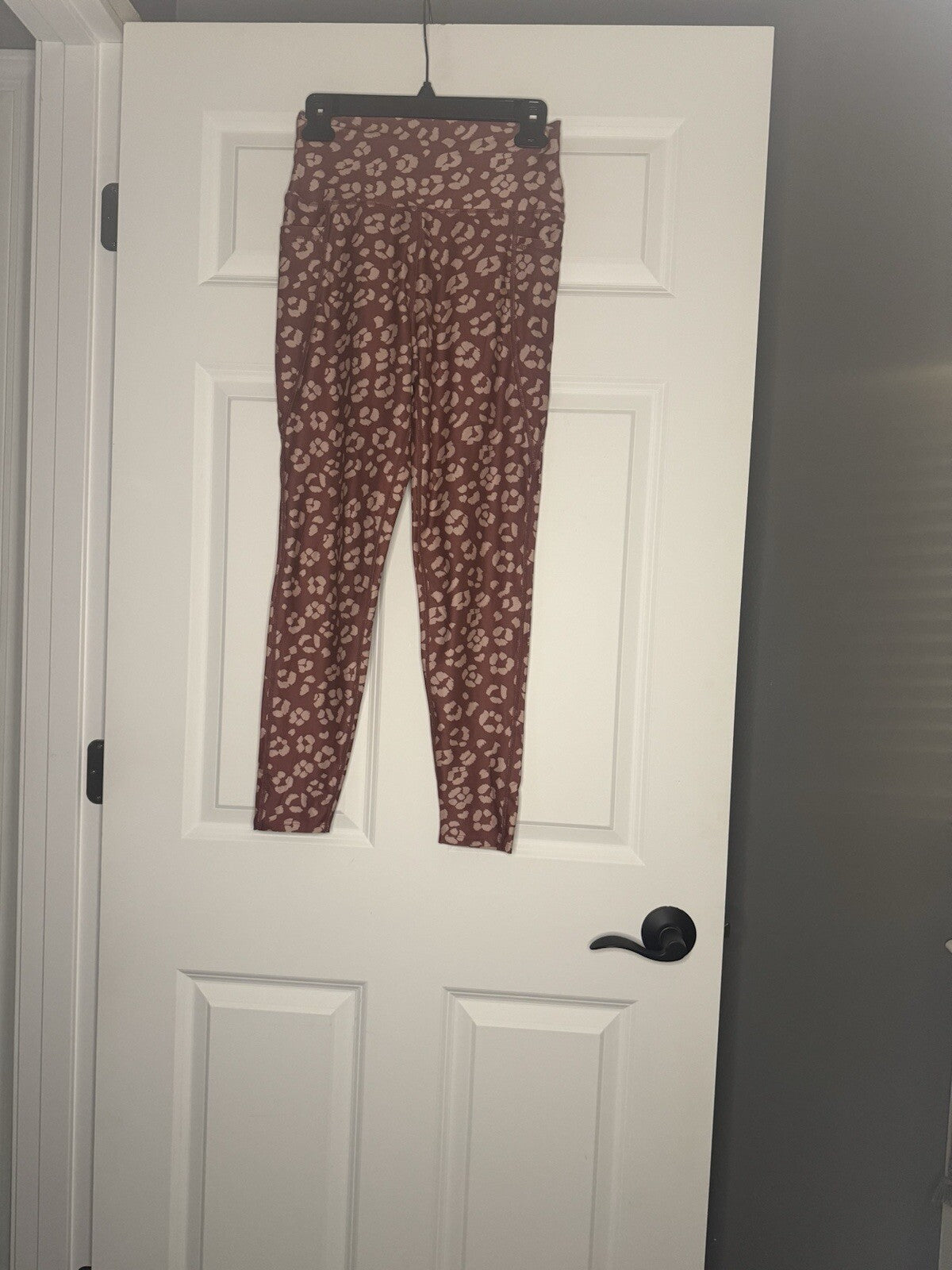 Sage 2 Piece Activewear Outfit Small Bra And Leggings Rust W Beige Print 