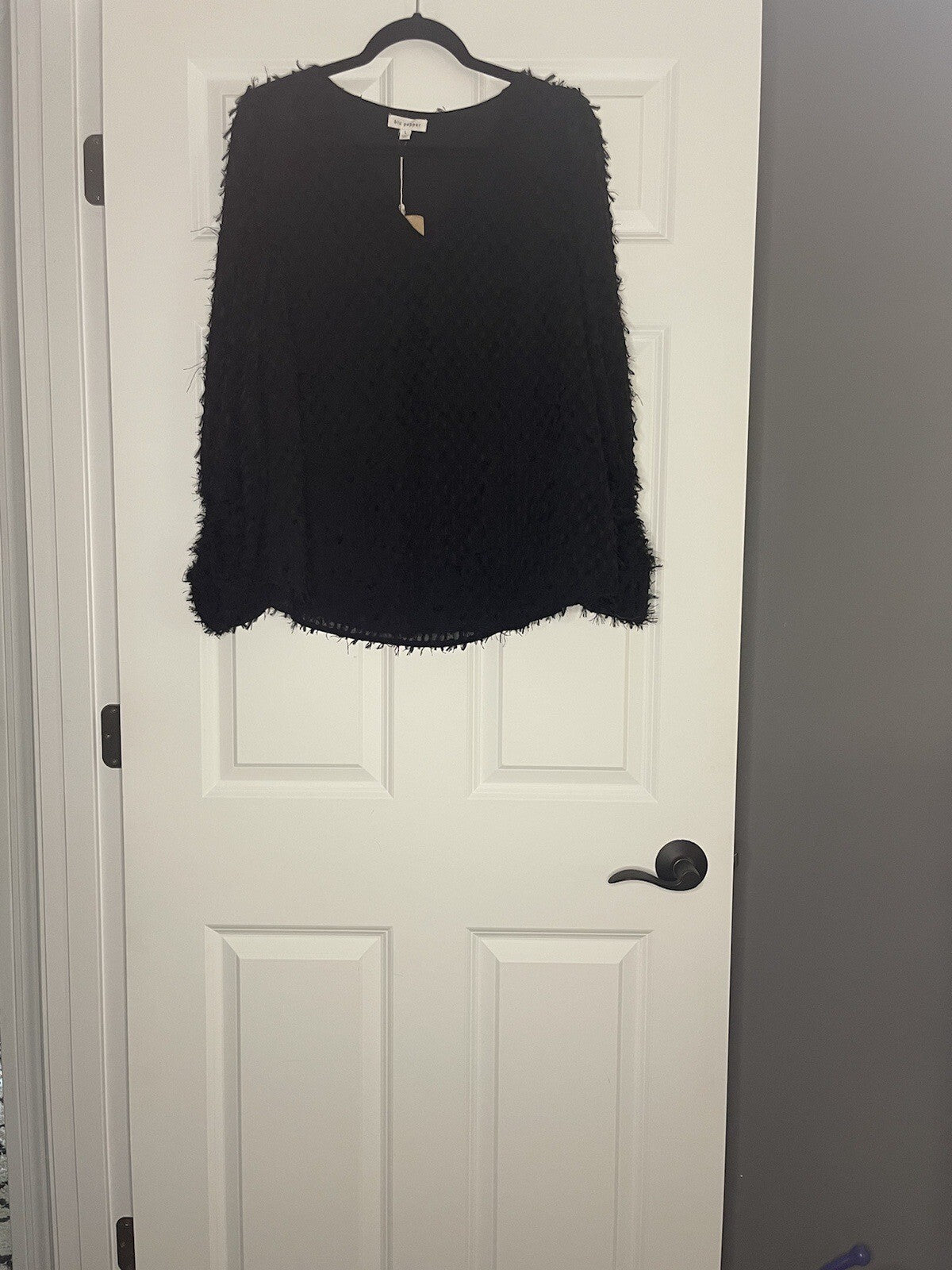 Blu Pepper Long Sleeve Blouse Black A Fringe W Lining New With Tags 