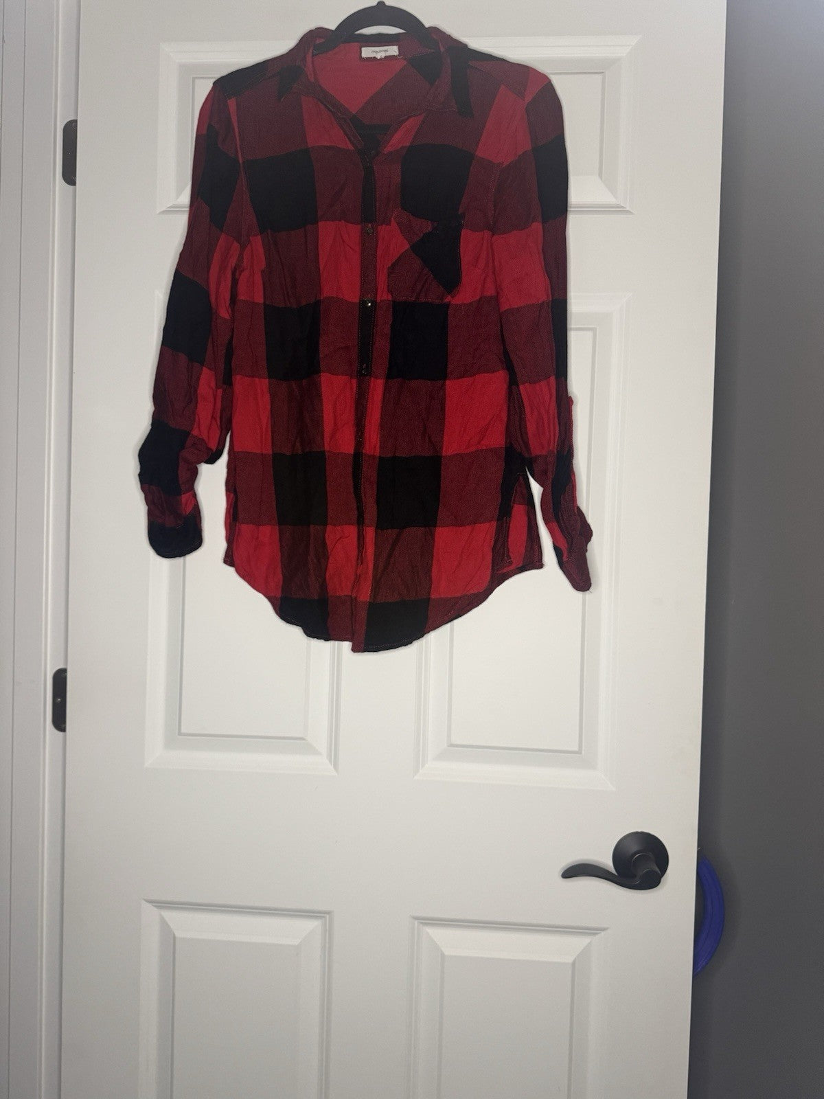 Maurice’s Long Sleeve Button Up Front And Back Blouse Small Black Red Checkered 