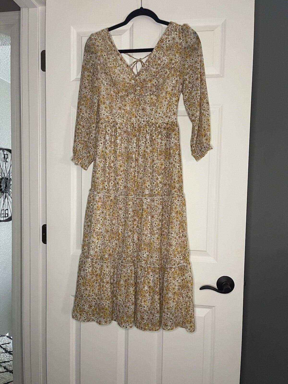 Sincerely Jules Dress Small Cream Yellow Mauve Brown Floral