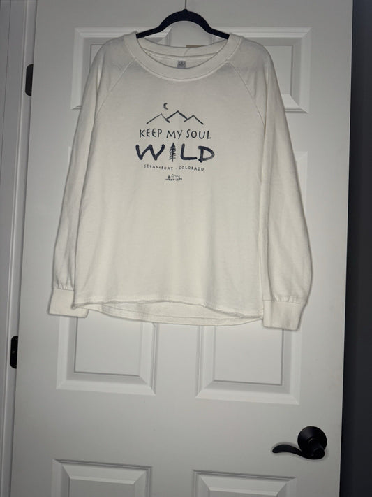 Alternative Cotton Keep My Soul Wild Steamboat Colorado  Sweatshirt Large Nwt