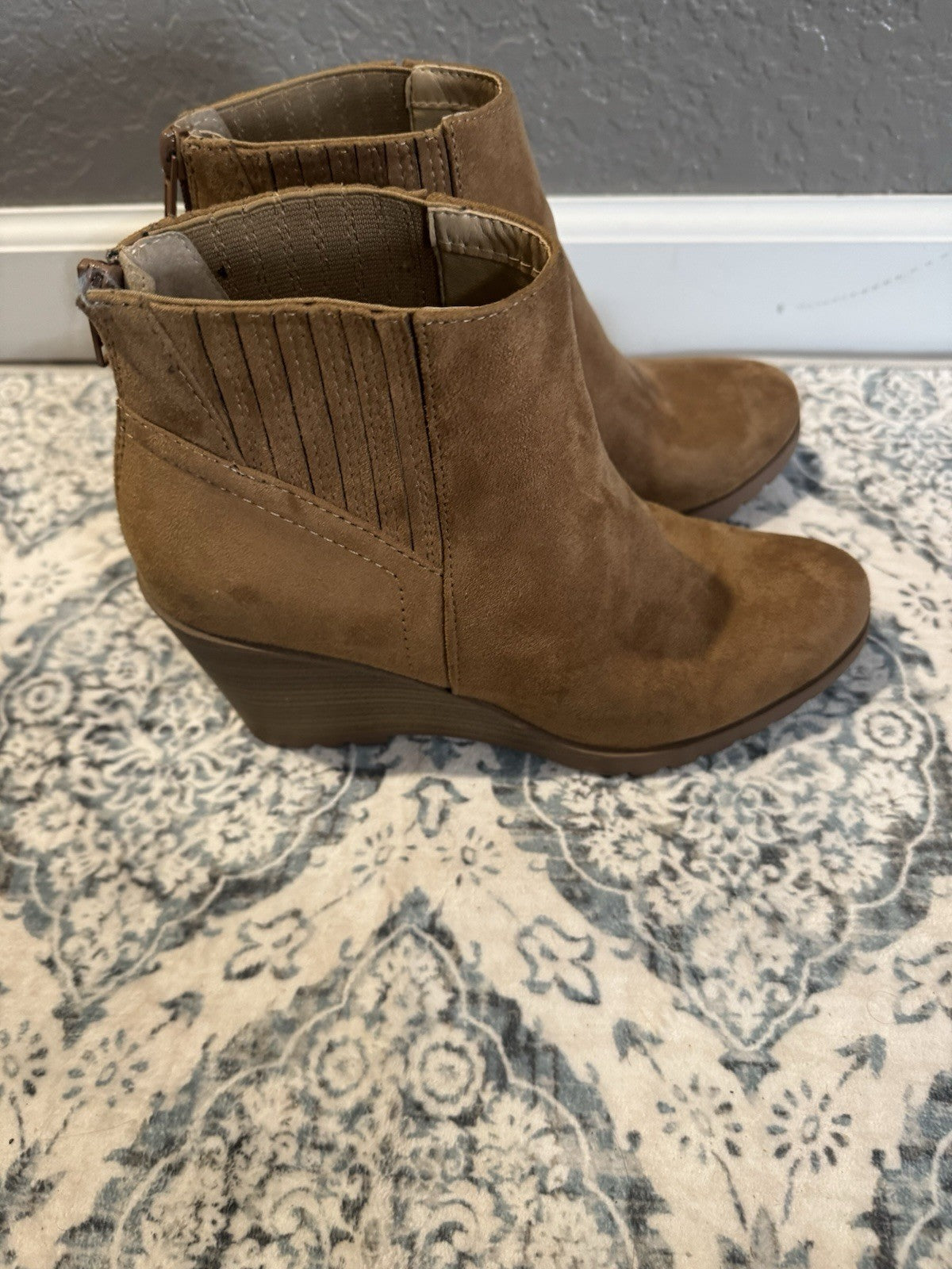 Soda Brown Wedge Booties Size 8