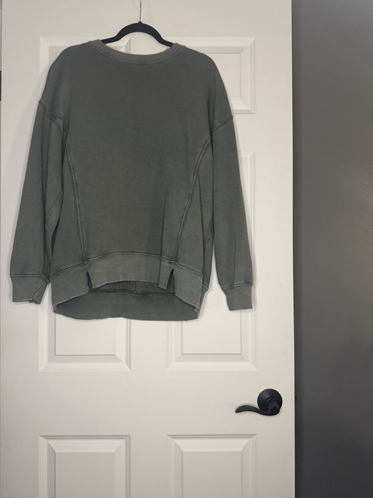 Aerie Crew Sweatshirt Small Distressed Green Slits In Sides Longer In Back