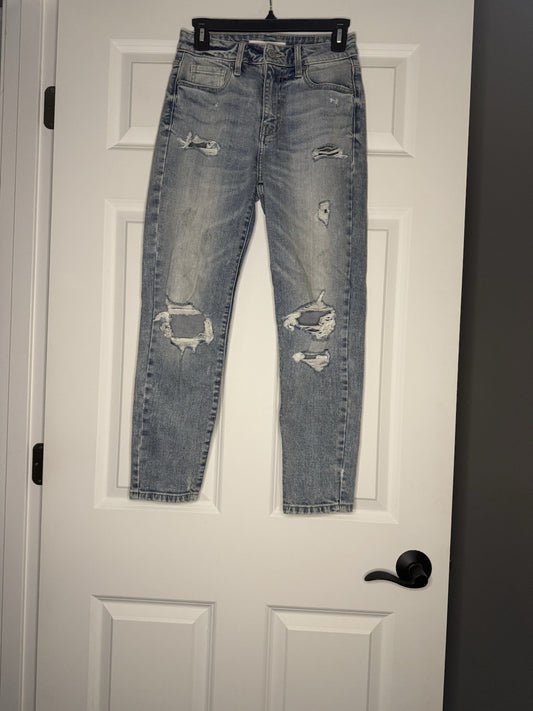 Eunina Tobi Super High Rise Mom Jean Crop Size 1 Distressed Light Wash 