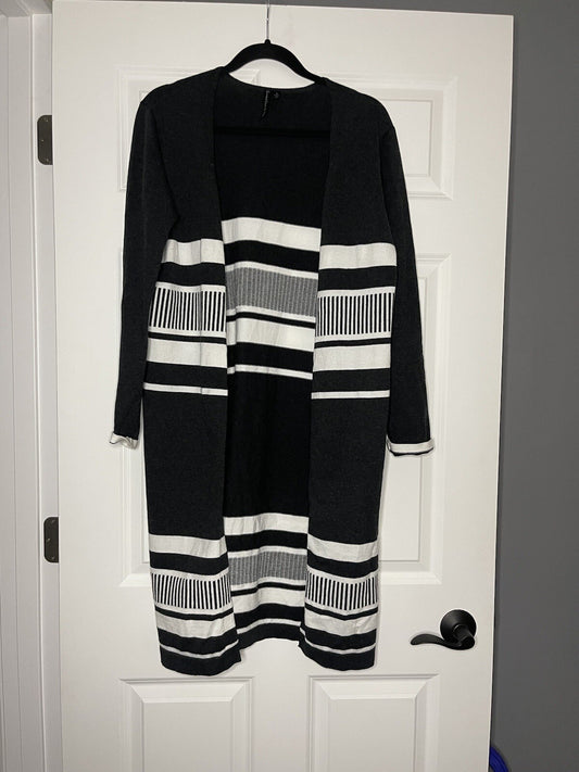 Allie and Rob cardigan medium charcoal white stripe