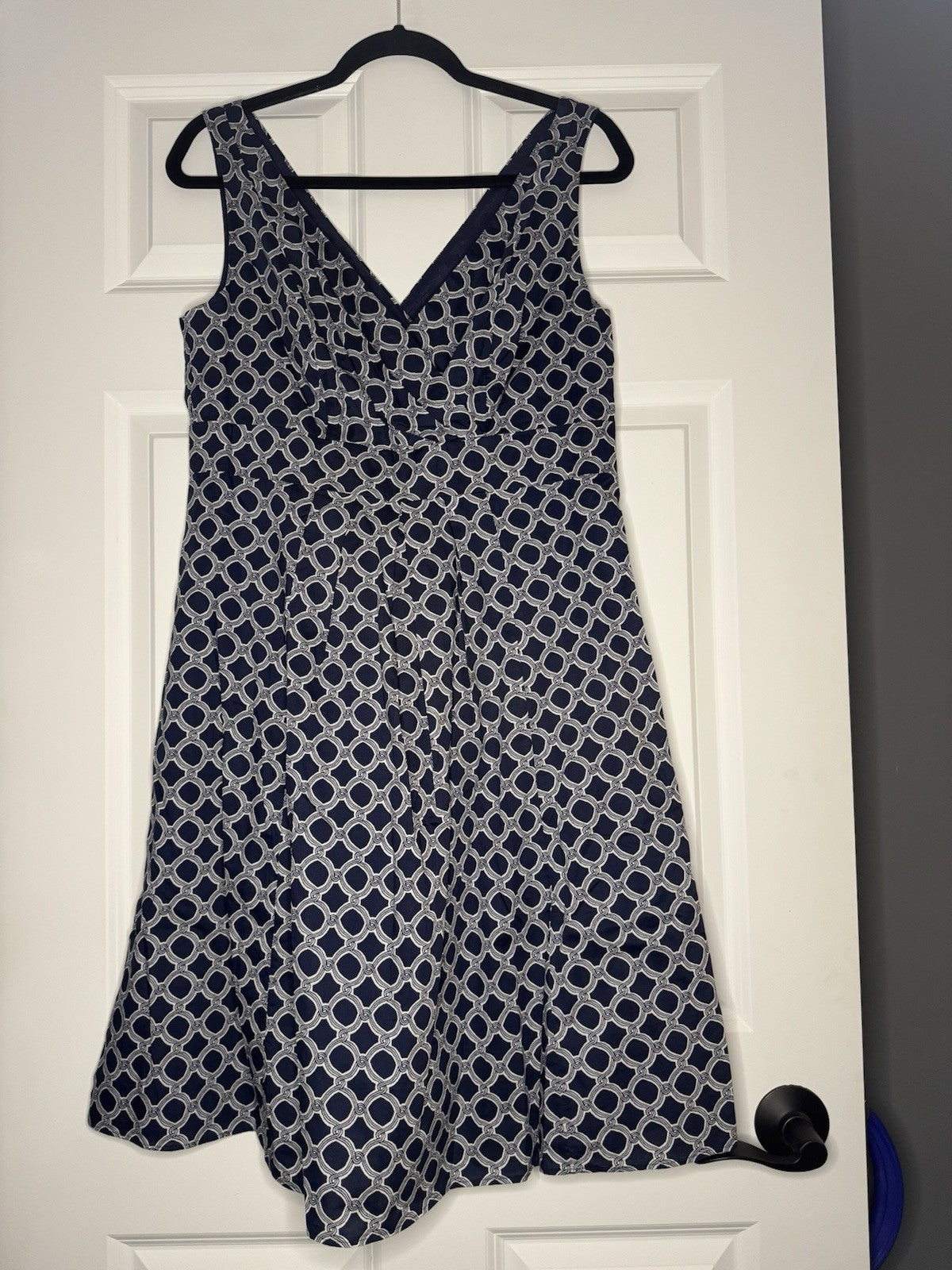 Lands End Sleeveless Dress Size 10 Navy White Print 