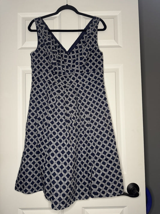 Lands End Sleeveless Dress Size 10 Navy White Print 