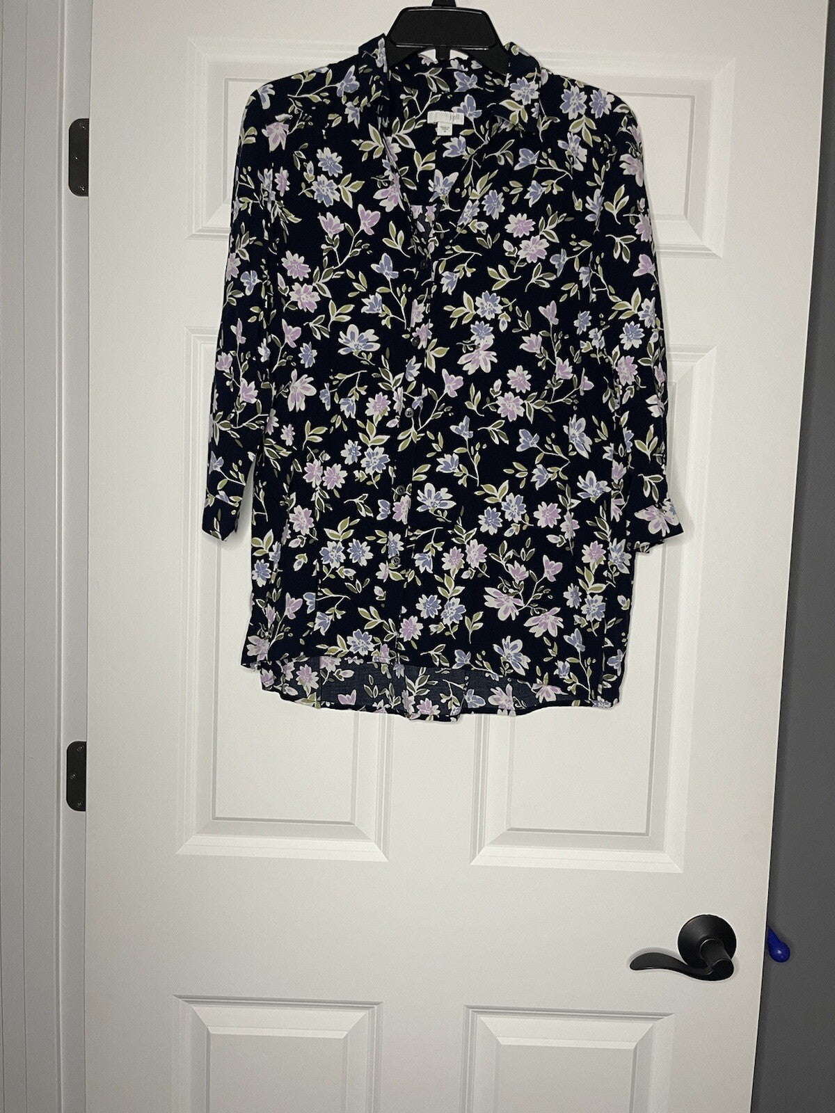 J Jill button up blouse medium navy with multicolor floral 