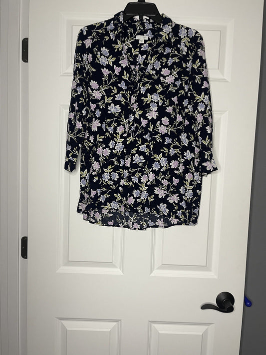 J Jill button up blouse medium navy with multicolor floral 