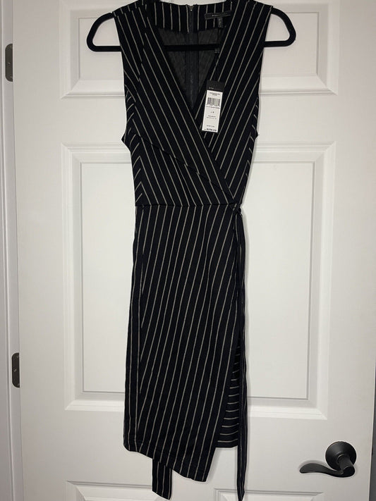 Bcbg maxazria sleeveless dress with belt small black w tan stripe nwt Retail 238