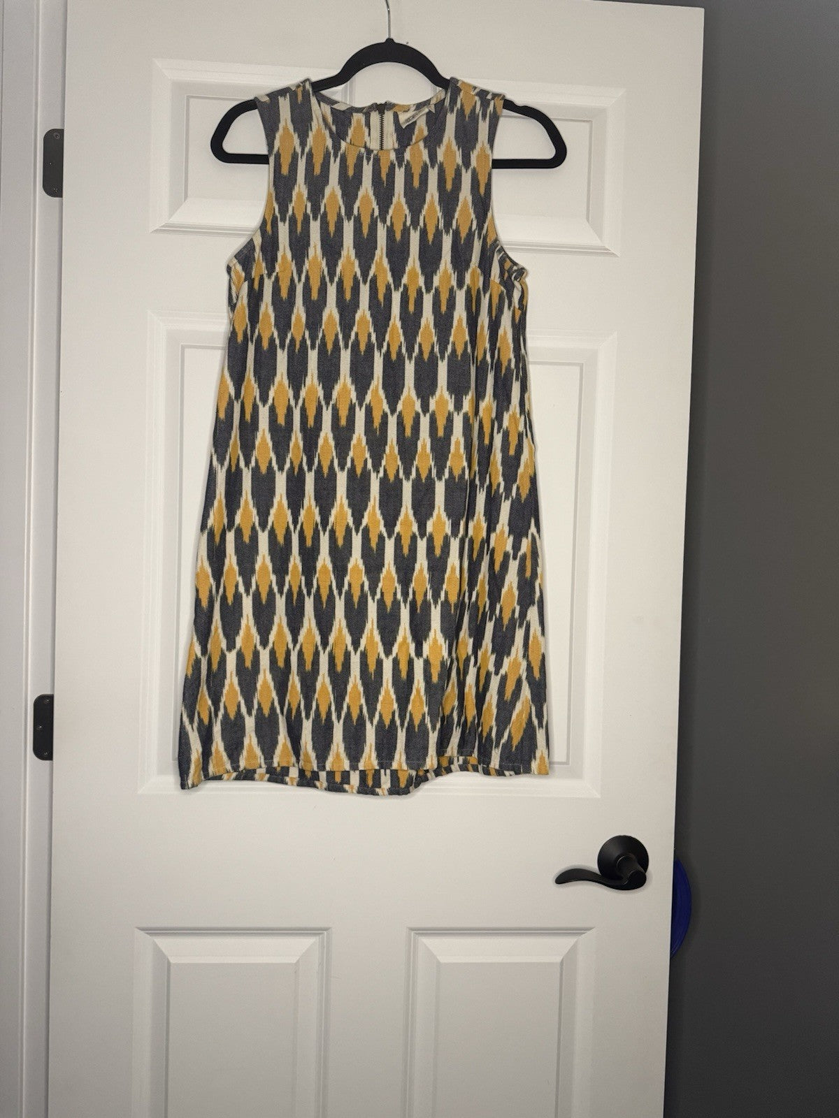 Mata Traders Sleeveless Dress Blue Mustard Cream Print XS
