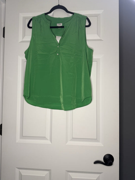J Crew Sleeveless Blouse Large Green Shiny Material Nwt 