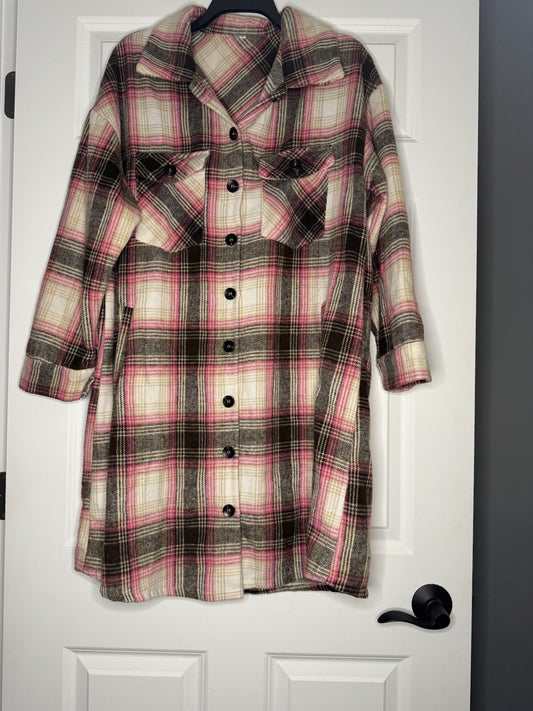 Unbranded Long Shacket Large Cream Beige Pink Brown 