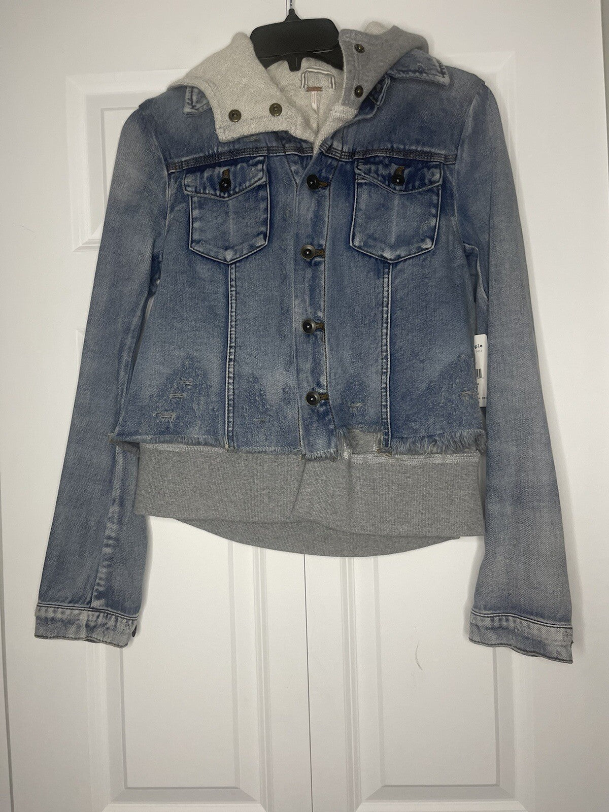 Free People Jean jacket size xs blue with gray hood nwt 