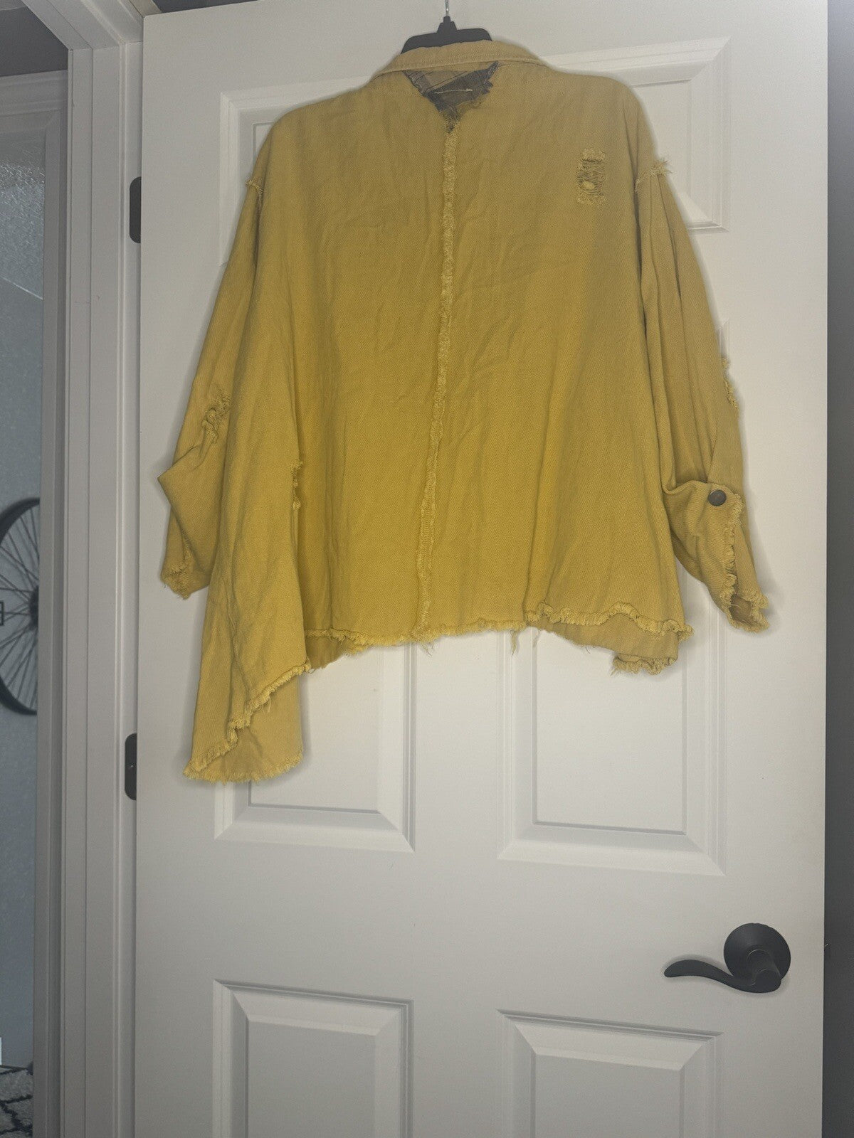 Pol Button Up Jean Jacket Medium Yellow And Blue Distressed Nwt 