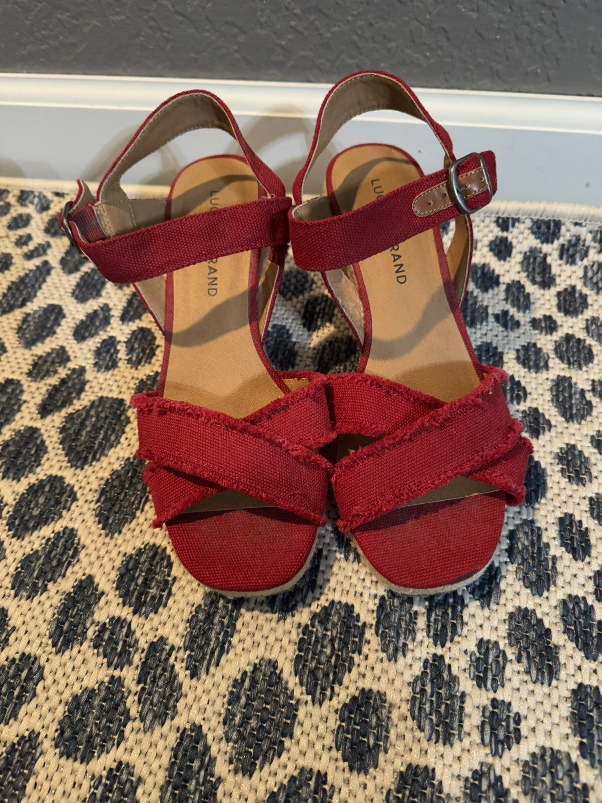 Lucky Brand Strappy Wedge Sandals Red 7.5 