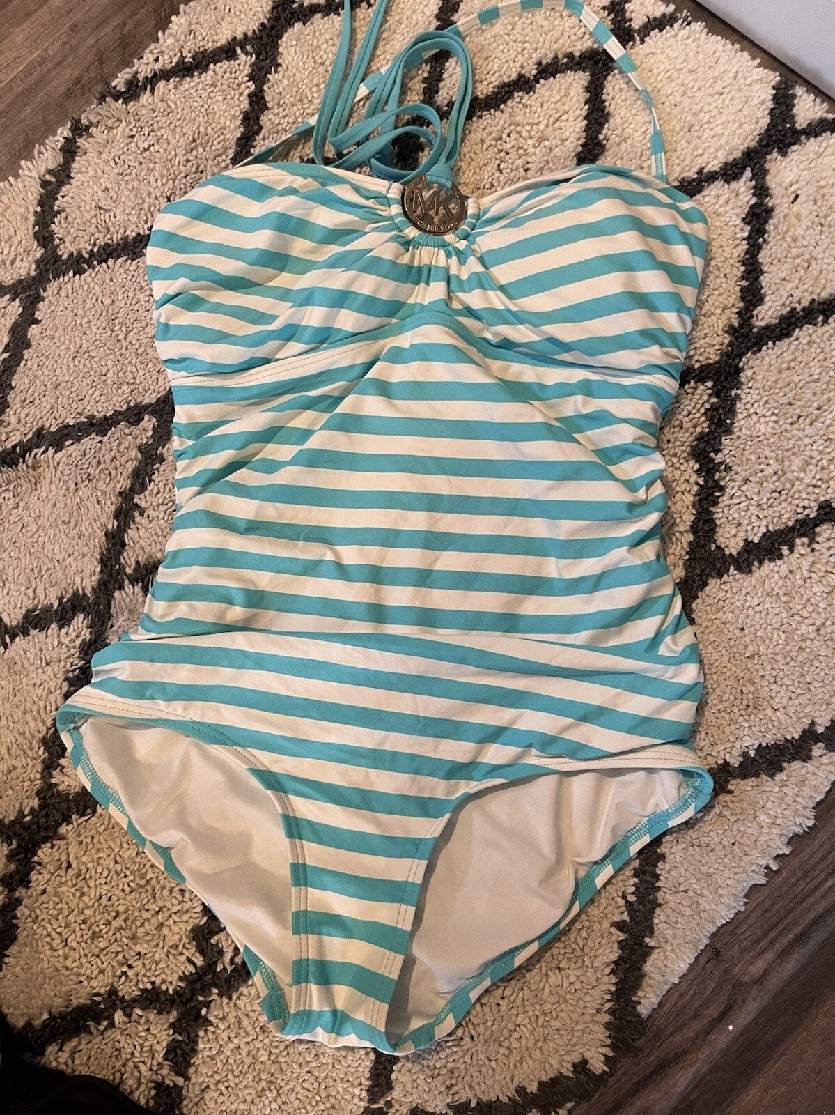 Michael Kors One Piece Swimsuit Size 10 Blue White Stripe 