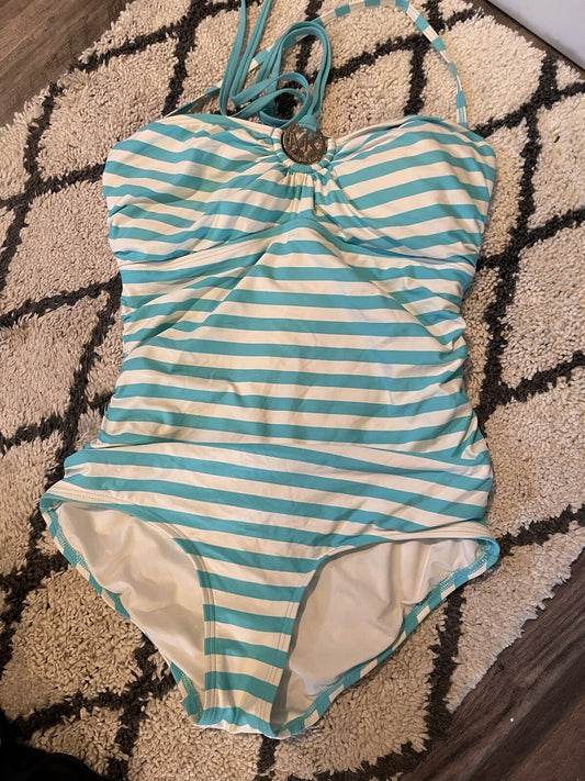 Michael Kors One Piece Swimsuit Size 10 Blue White Stripe 