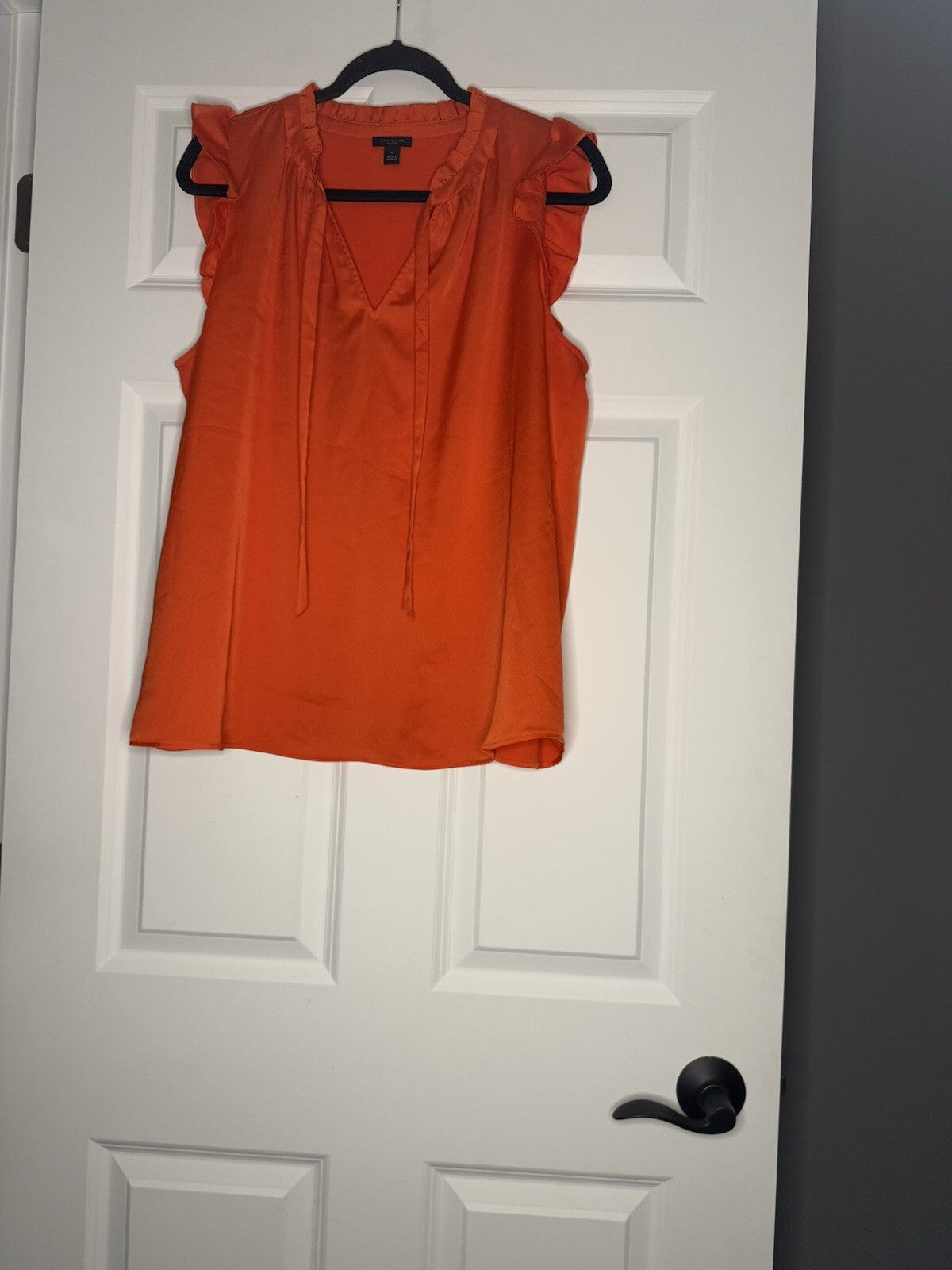 Ann Taylor Large Short Sleeve Ruffle Sleeve Blouse Orangish Red