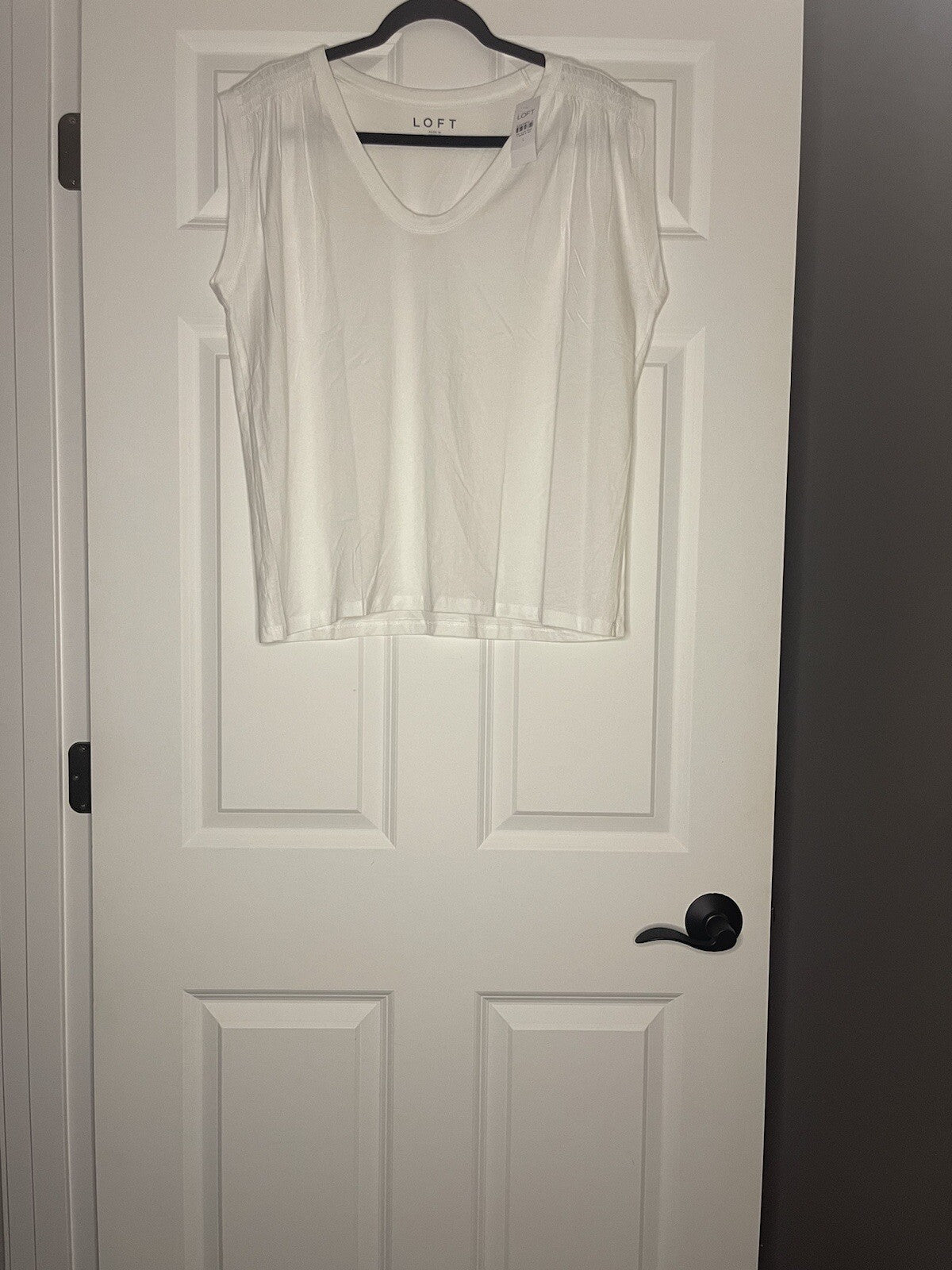 Loft Short Sleeve Blouse Large Cinch Shoulders White Nwt