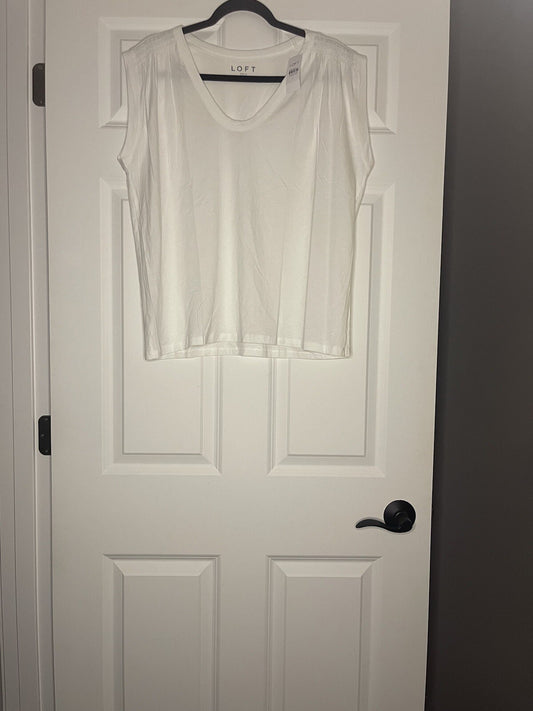 Loft Short Sleeve Blouse Large Cinch Shoulders White Nwt