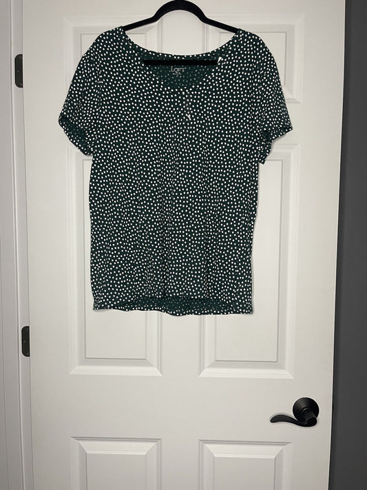 Loft short sleeve blouse xl green w white polka dot NWT