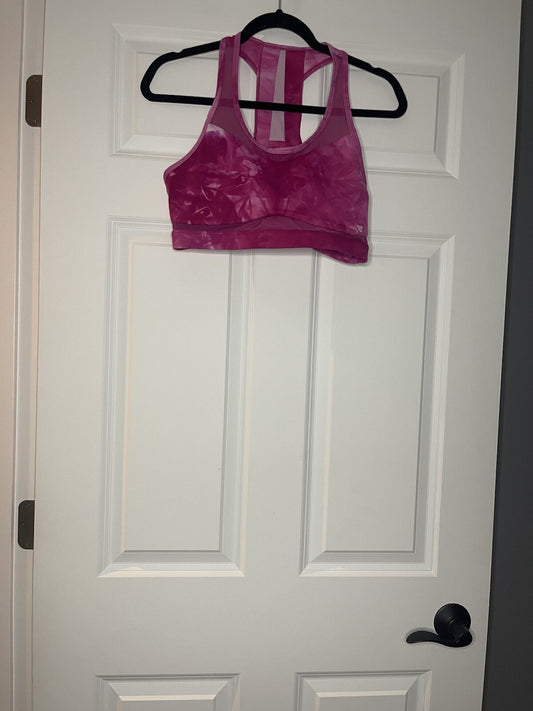 Zyia active two piece outfit crop leggings 6-8 bra large pink tie dye No Padding