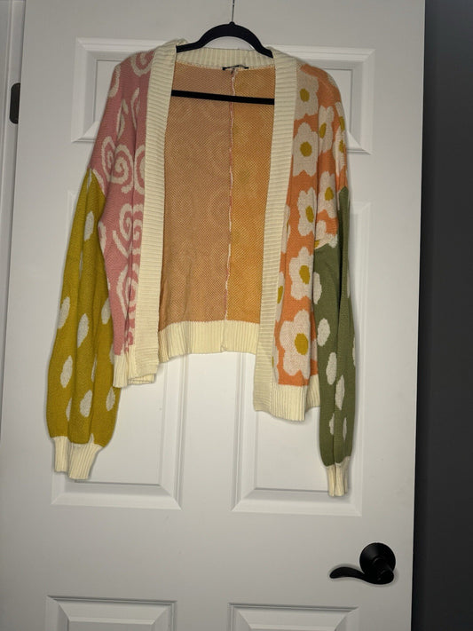 Very J Cardigan Medium Mixed Print Multicolor Nwt 42.99