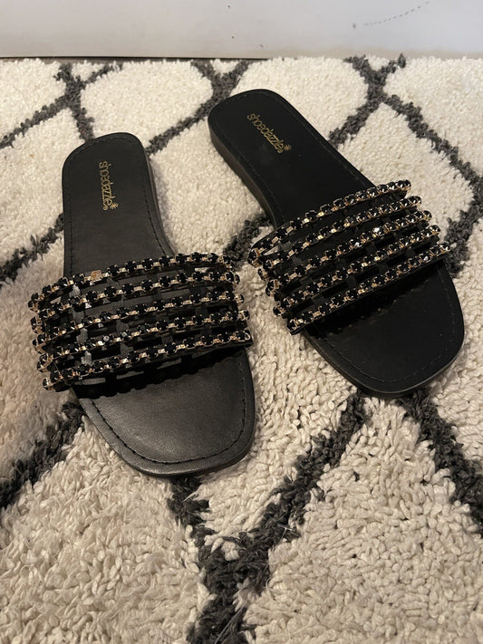 Shoe Dazzle Sandals Black And Gold Size 10 NEW