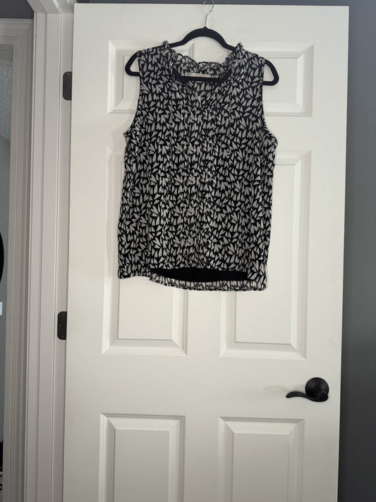 Loft Sleeveless Blouse Large Black With White Heart Print Nwt 