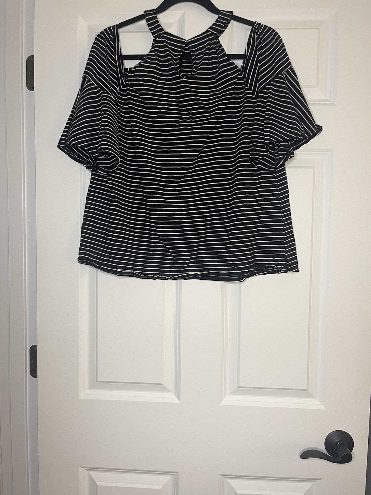 Sugar lips blouse with cutout shoulders medium Black  white stripe boho sleeve