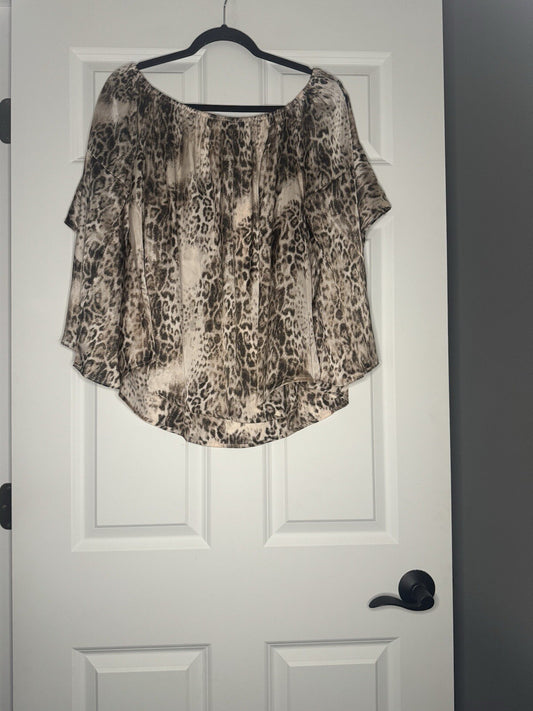 Emily Wonder 3/4 Flowy Sleeve Off Shoulder Blouse 1x Brown Taupe Animal Print 