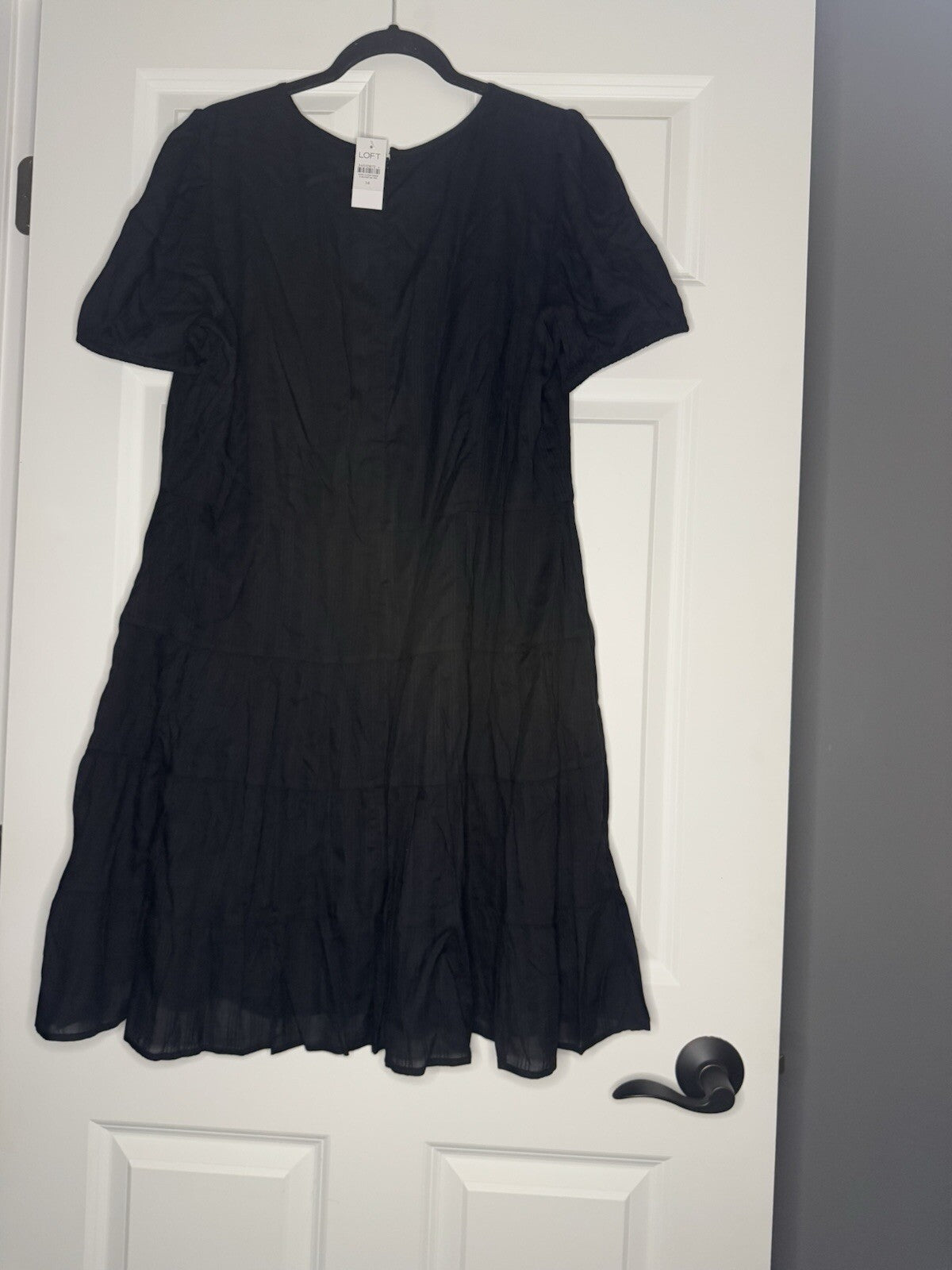 Loft Short Sleeve Dress Black Stripe 14 Nwt