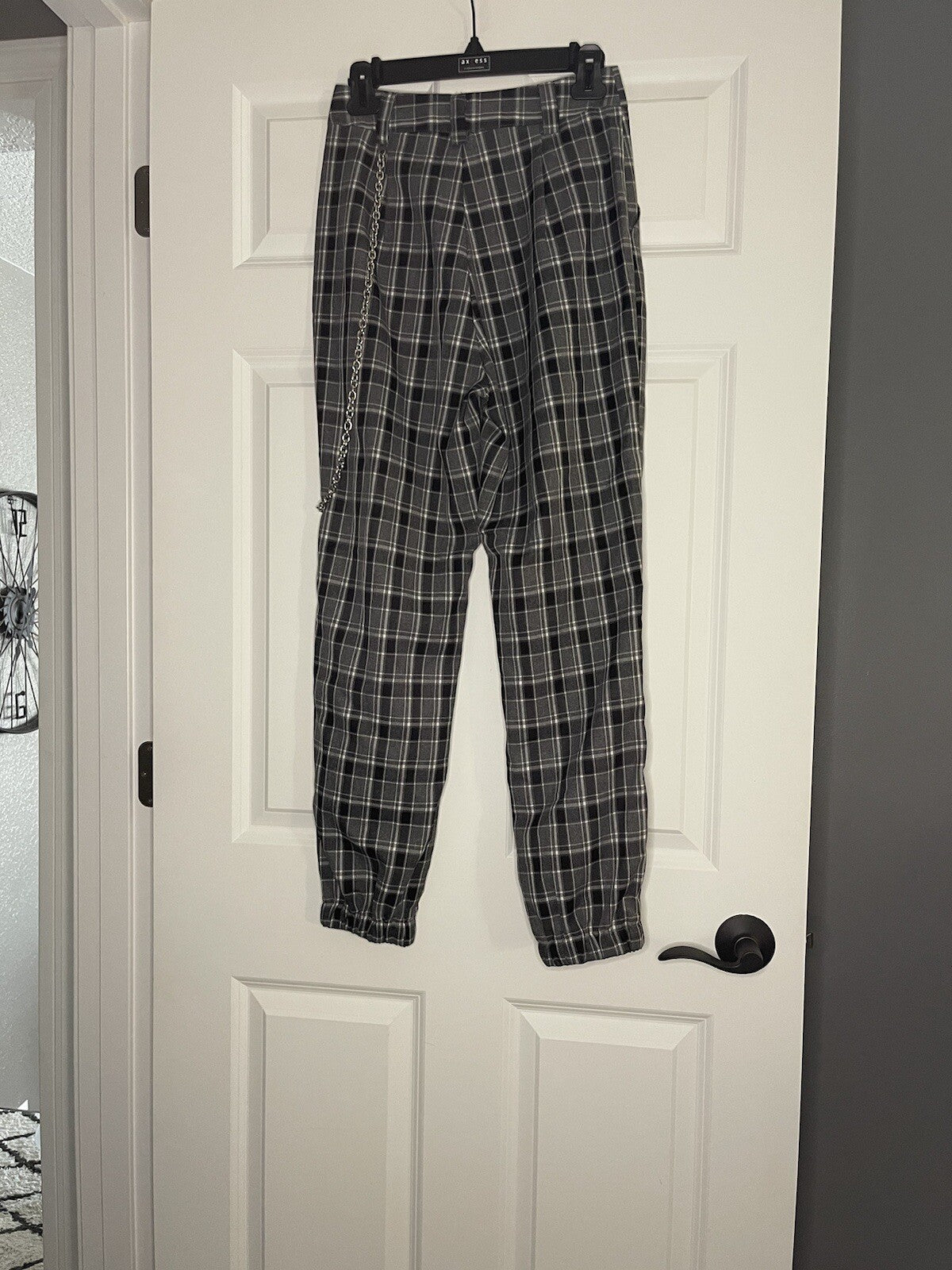 Forever 21 Jogger Dress Pants Size Small W Chain Gray Black White Check