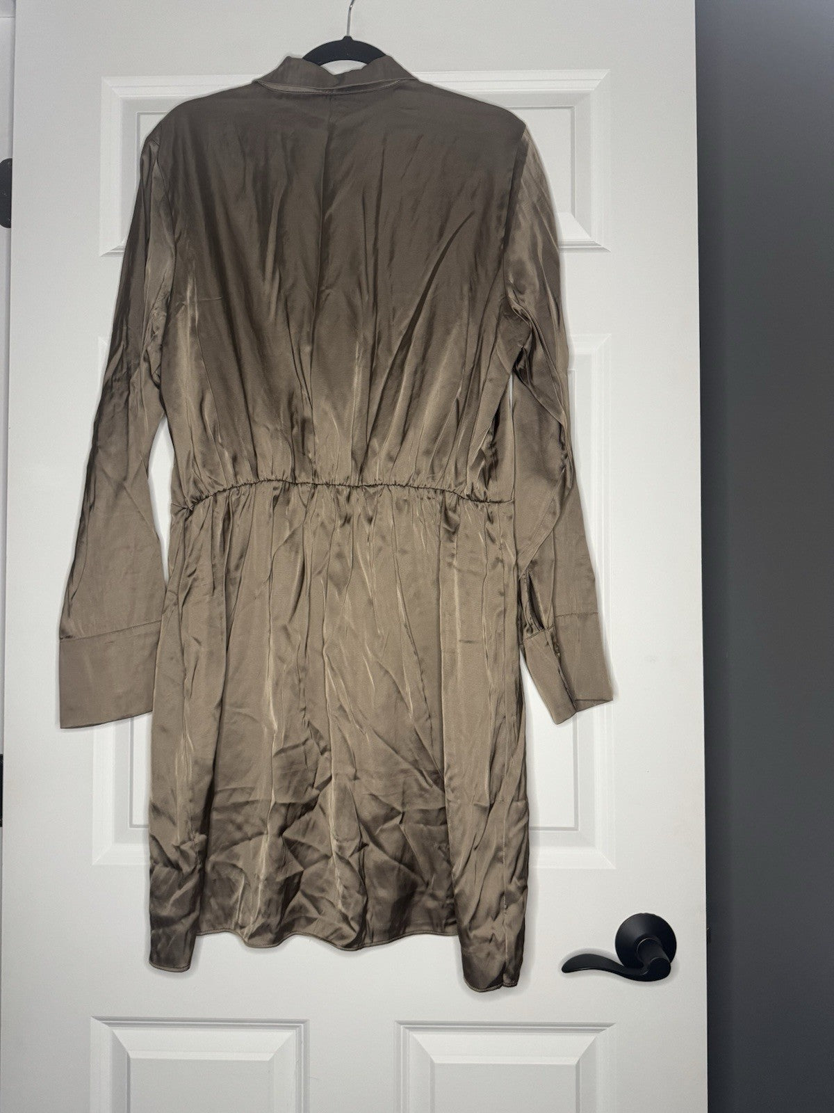 Abercrombie And Fitch Long Sleeve Dress Xl Tall Shiny Taupe Material 