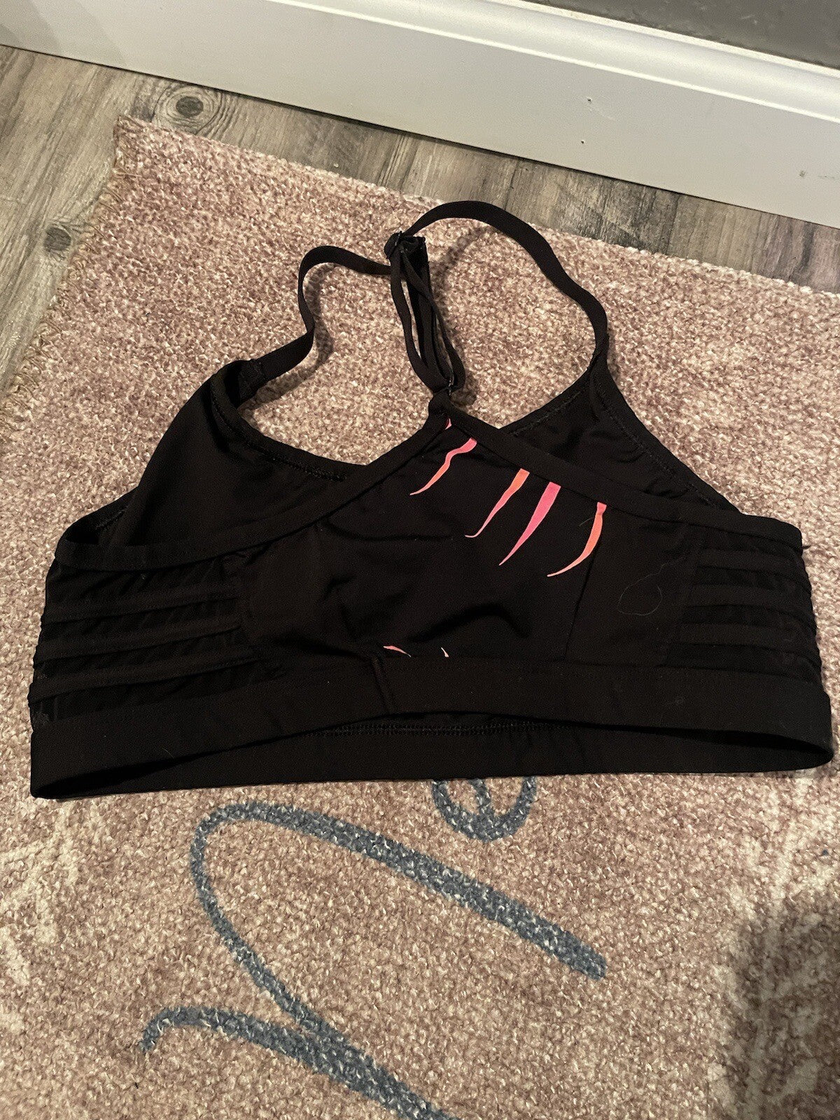 Pink Ultimate Unlined Sports Bra Large Black W Multi Lettering 